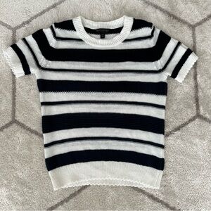 Banana Republic Striped Italian Linen Knit Woven Short Sleeve Sweater Sz XS